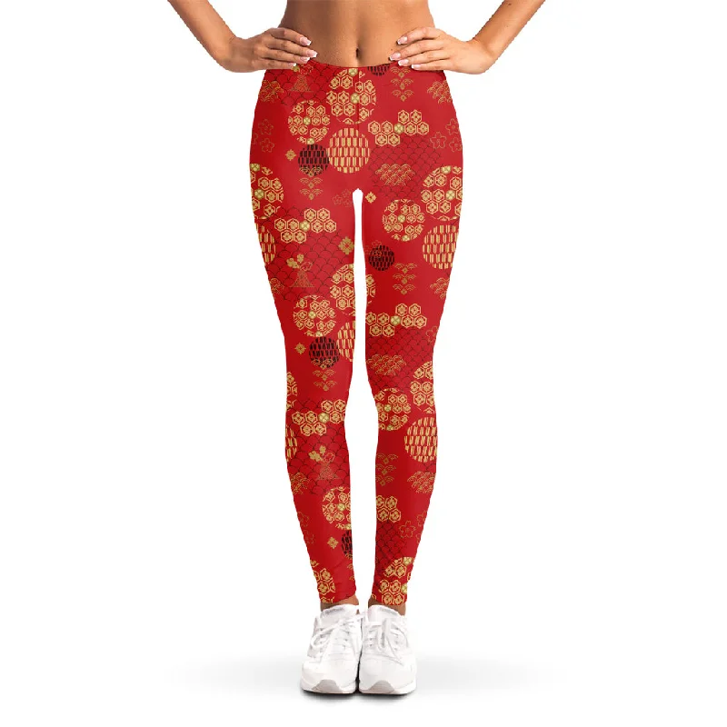 Super Deal Red Japanese Pattern Print Women's Leggings