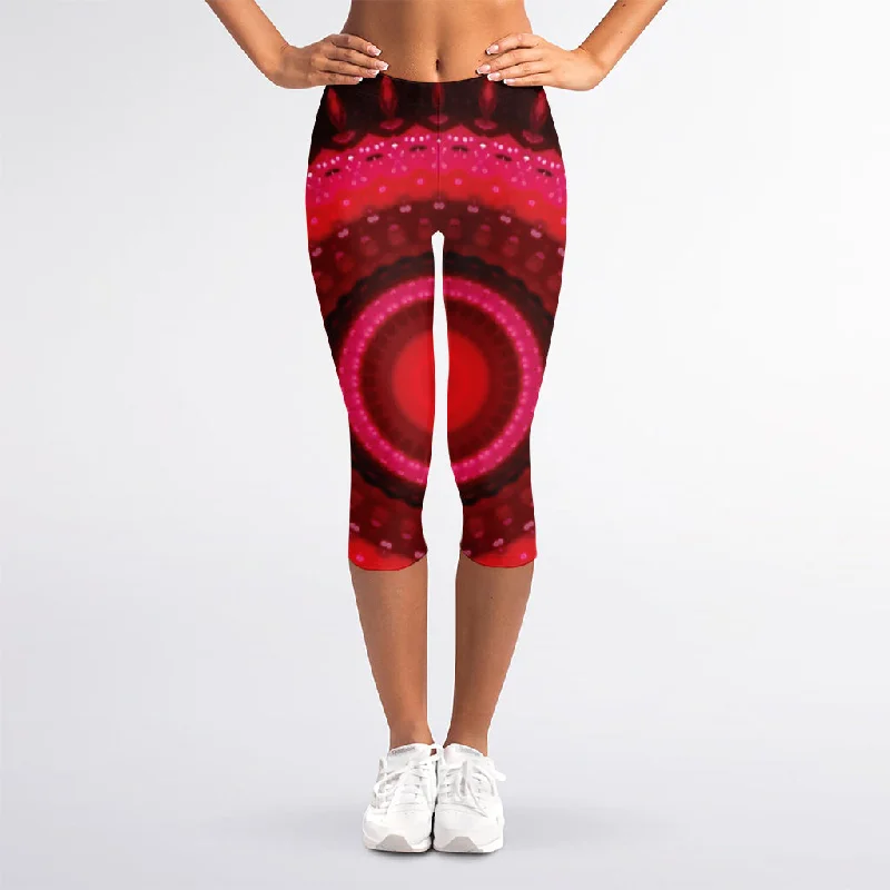 Mega Deal Red Kaleidoscope Print Women's Capri Leggings