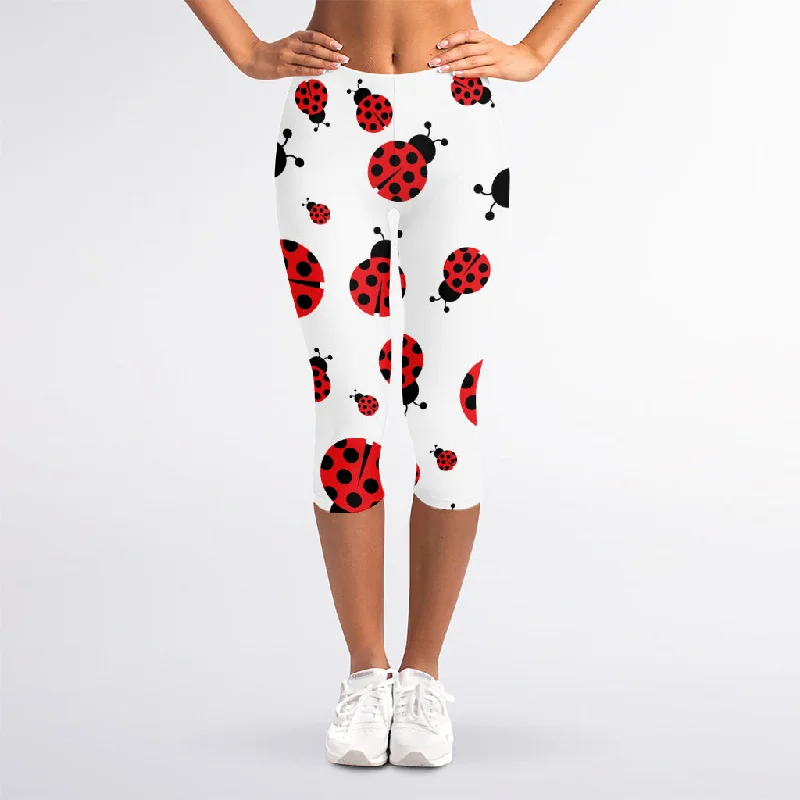 Year-End Sale Red Ladybug Pattern Print Women's Capri Leggings