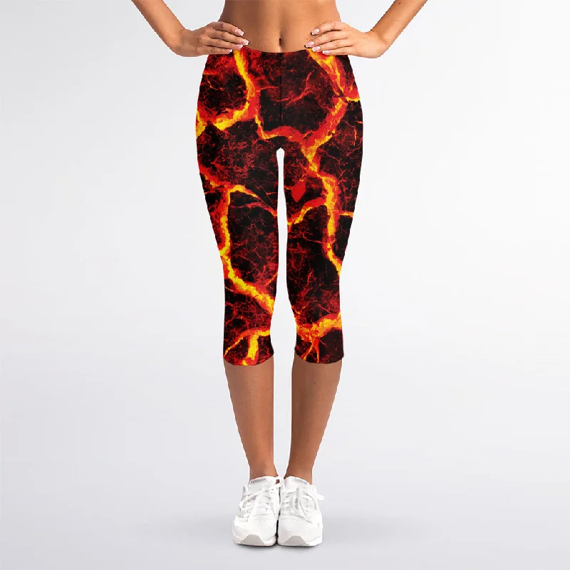 Price Smash Red Lava Print Women's Capri Leggings