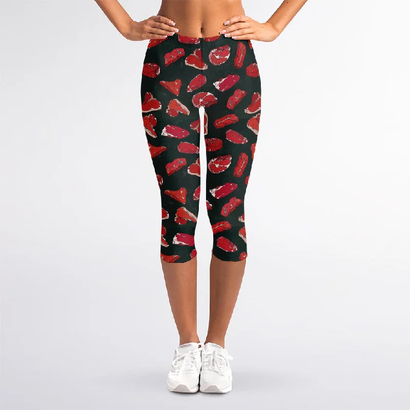 Deal Frenzy Red Meat Pattern Print Women's Capri Leggings
