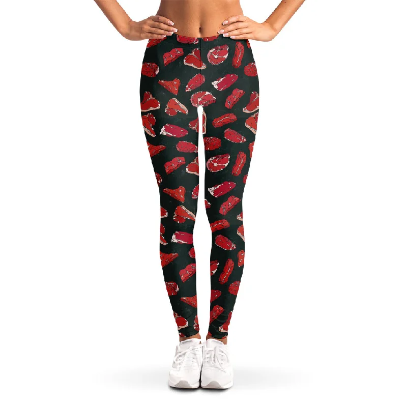 Online Only Red Meat Pattern Print Women's Leggings