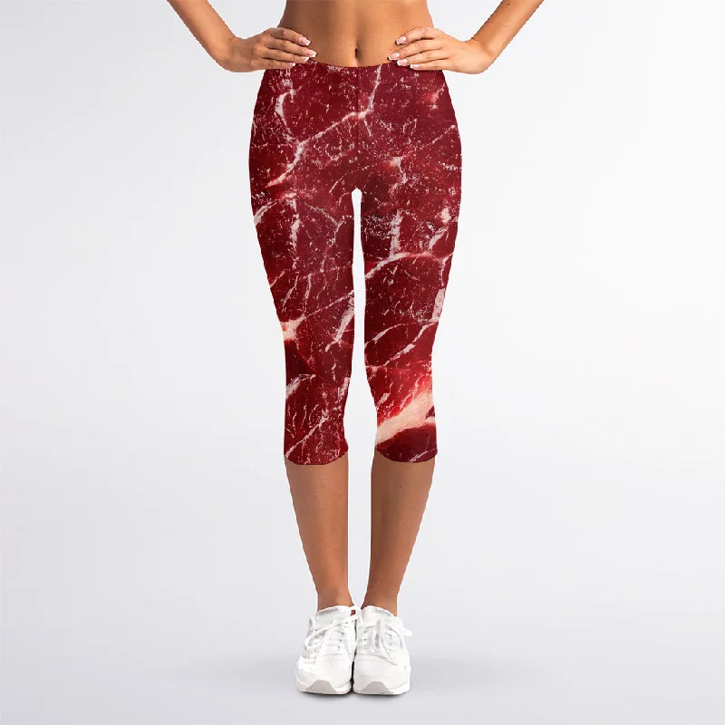 Loyalty Reward Red Meat Print Women's Capri Leggings