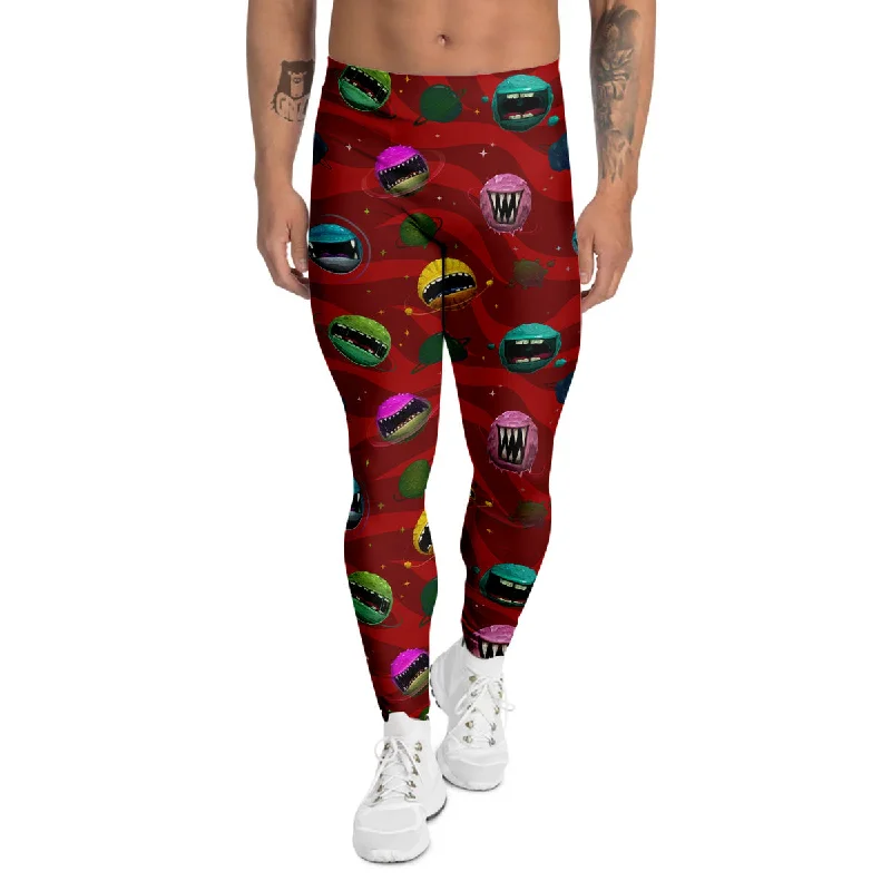 Price Fest Red Monster Planets Print Pattern Men's Leggings