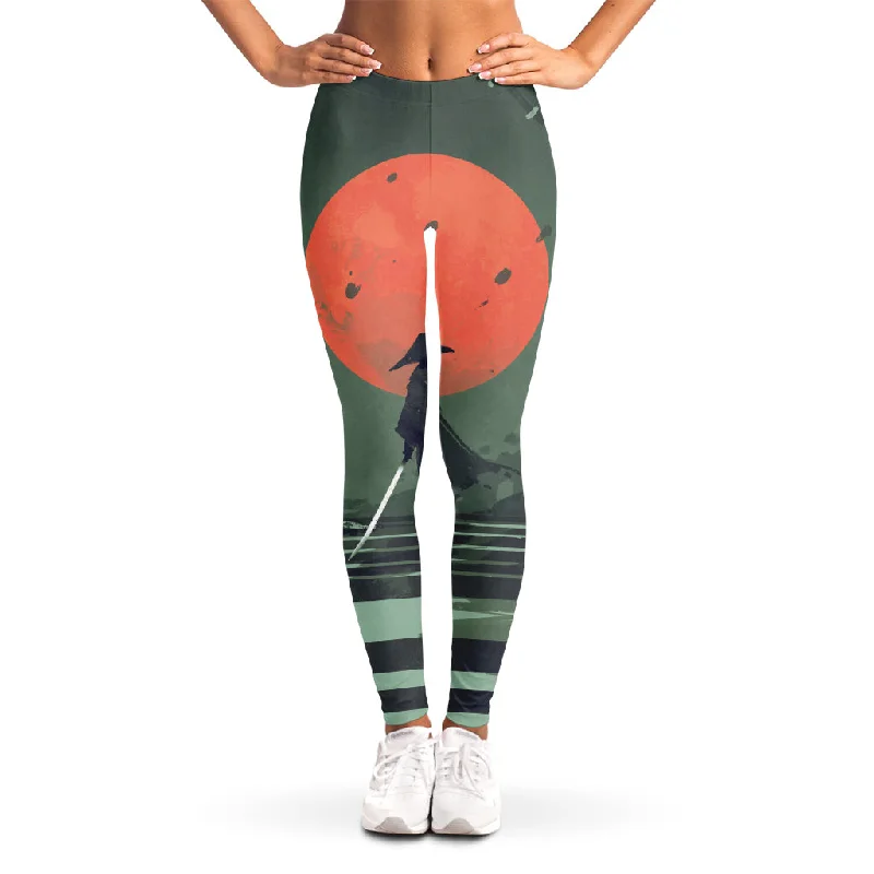 Huge Discounts Red Moon Samurai Print Women's Leggings