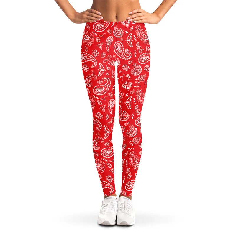 Can't Miss Red Paisley Bandana Pattern Print Women's Leggings