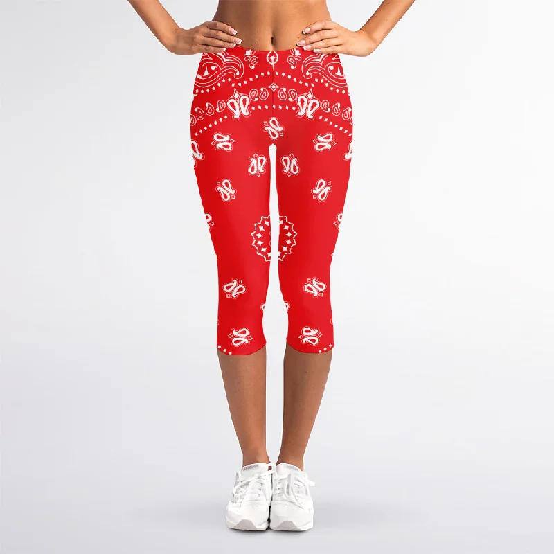 Get It Before It’s Gone Red Paisley Bandana Print Women's Capri Leggings