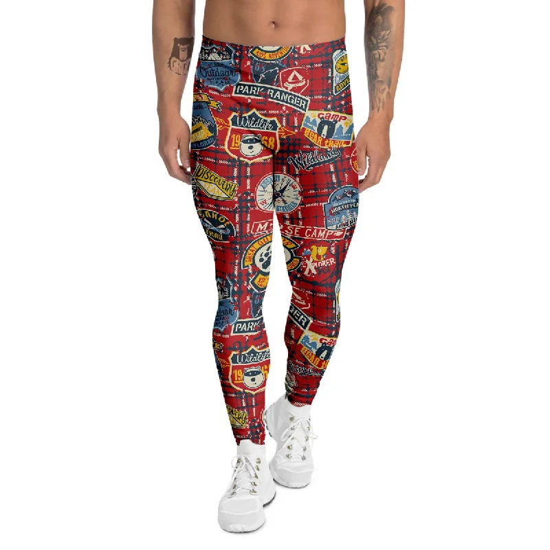 Discount Extravaganza Red Plaid Mountain Camp Tartan Print Men's Leggings