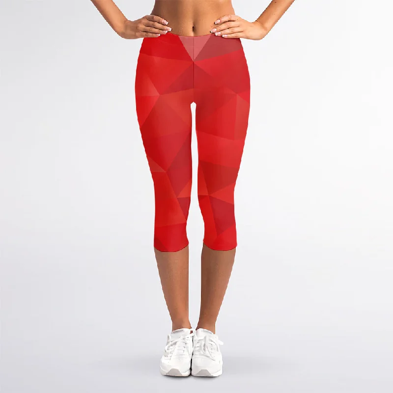 Clearance Event Red Polygonal Geometric Print Women's Capri Leggings
