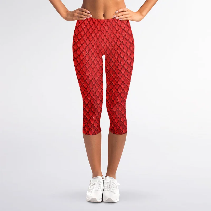 Exclusive Online Offer Red Python Snakeskin Print Women's Capri Leggings