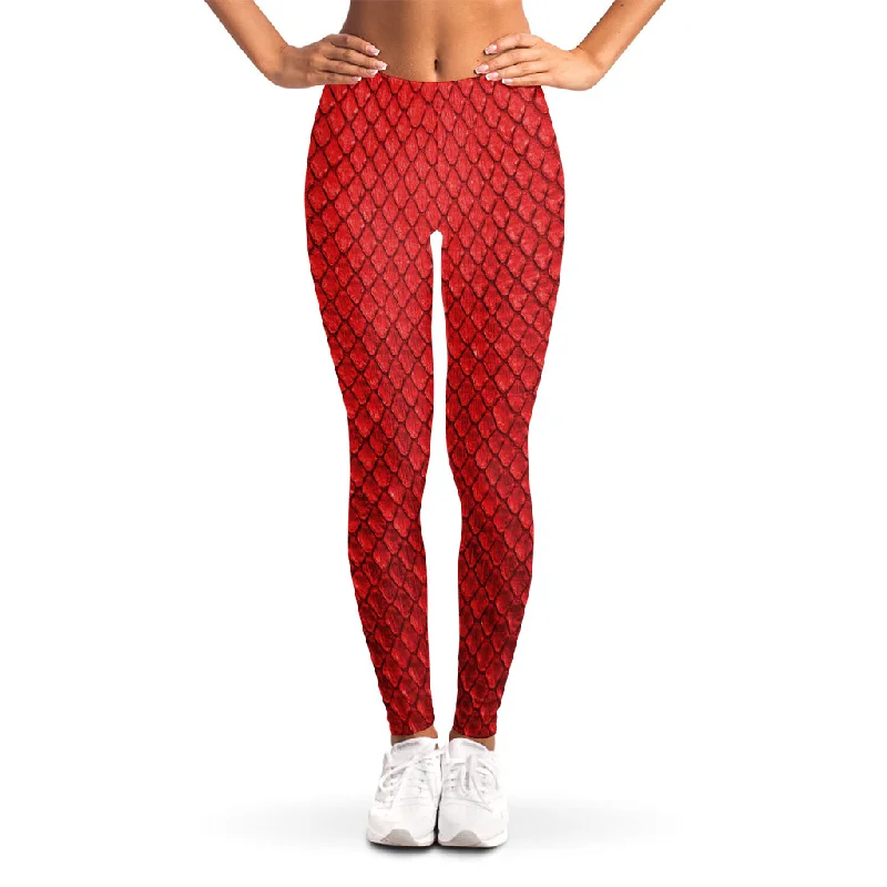 Deal Dash Red Python Snakeskin Print Women's Leggings