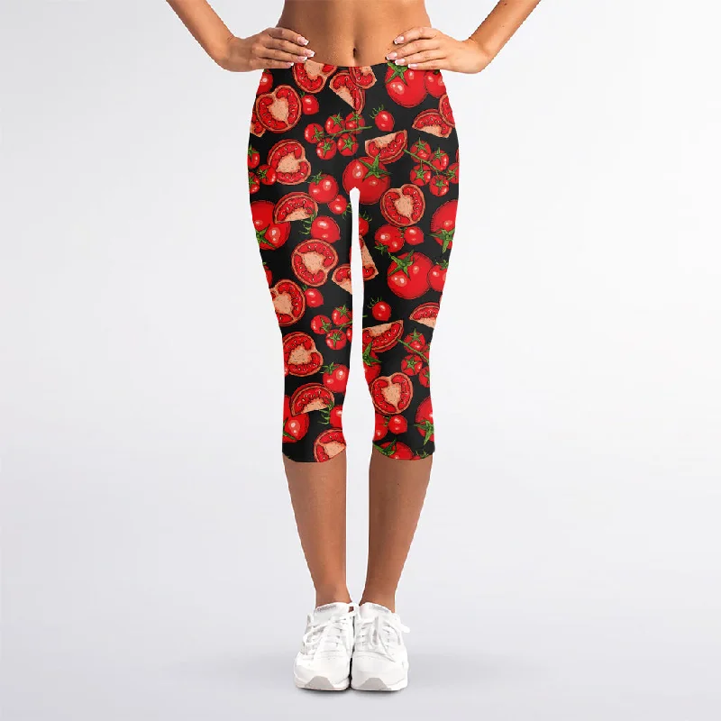 Seasonal Sale Red Ripe Tomatoes Pattern Print Women's Capri Leggings
