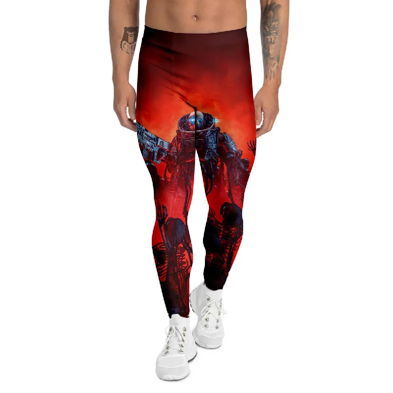 Deal Zone Red Robot And Skeleton Troop Print Men's Leggings
