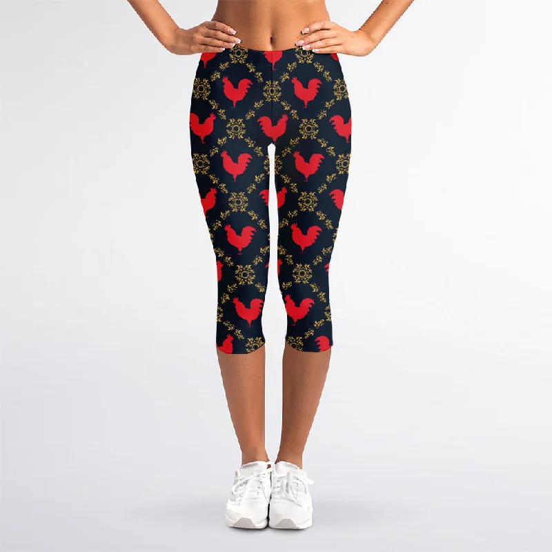 Best Seller Red Rooster Pattern Print Women's Capri Leggings