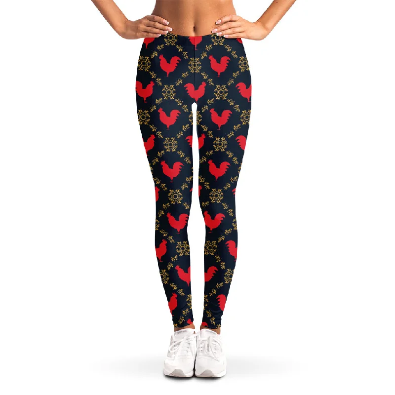 Savings Alert Red Rooster Pattern Print Women's Leggings