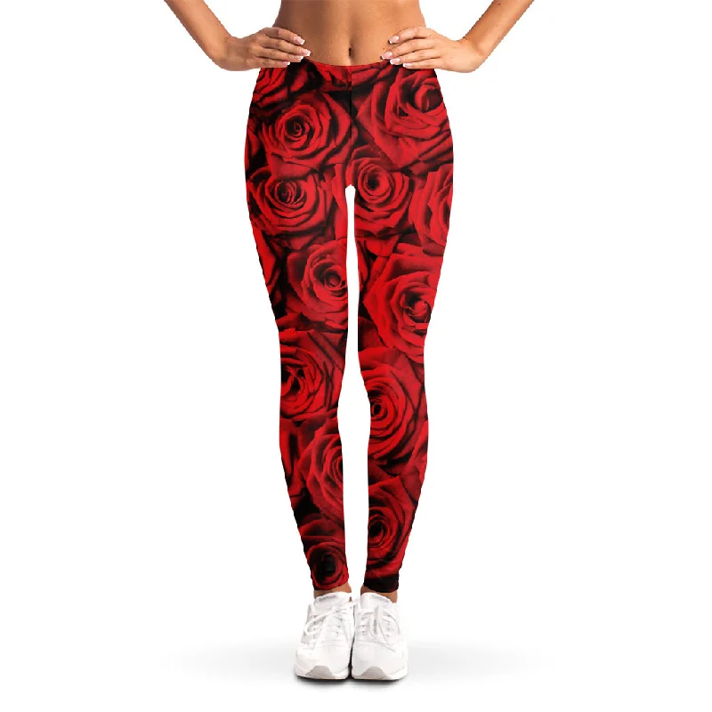 Bargain Prices Red Rose Print Women's Leggings