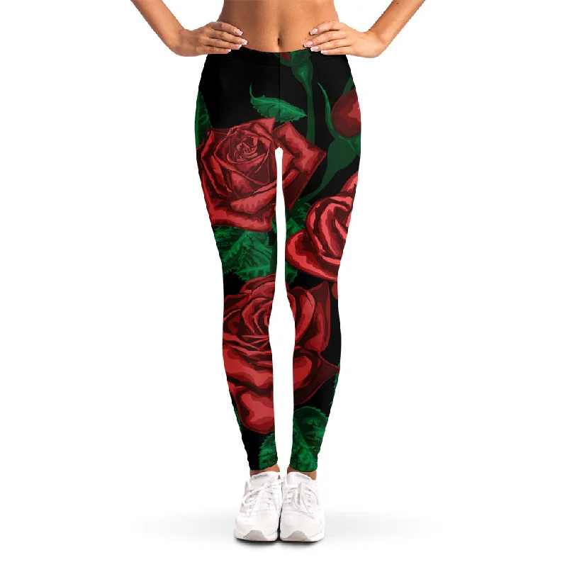 Deal Zone Red Roses Tattoo Print Women's Leggings