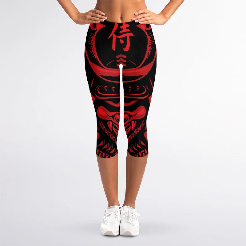 Value Deals Red Samurai Mask Print Women's Capri Leggings