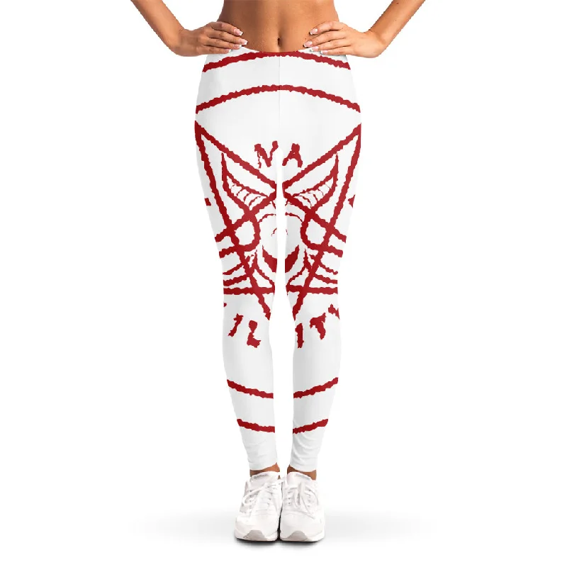 Price Break Red Satanic Pentagram Symbol Print Women's Leggings