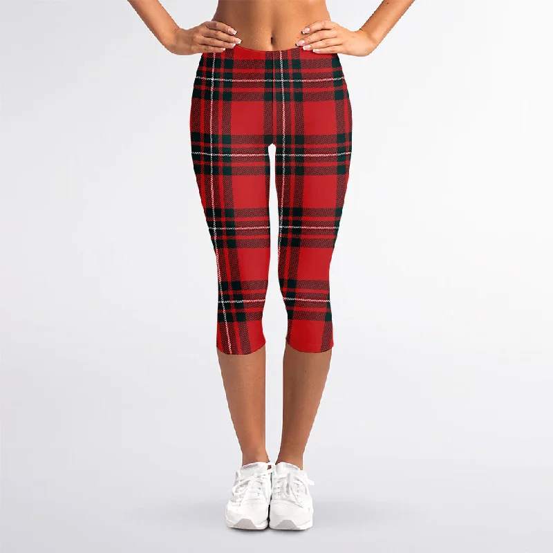 Massive Deals Red Scottish Tartan Pattern Print Women's Capri Leggings