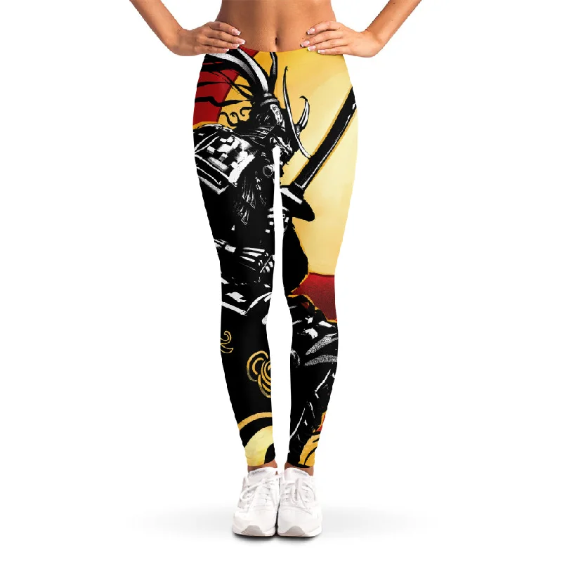 Savings Spectacular Red Sky And Golden Sun Samurai Print Women's Leggings
