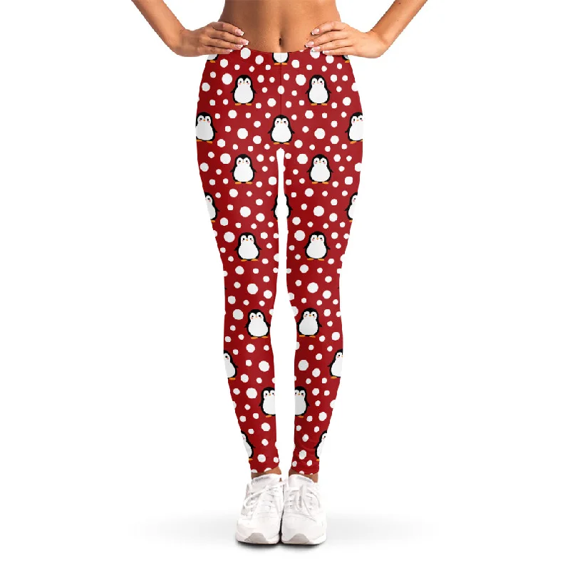 Sneak Peek Sale Red Snow Penguin Pattern Print Women's Leggings