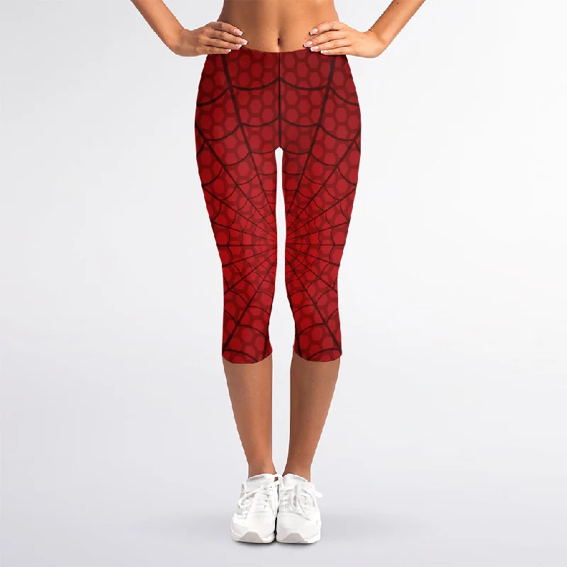 Reduced Prices Red Spider Web Print Women's Capri Leggings