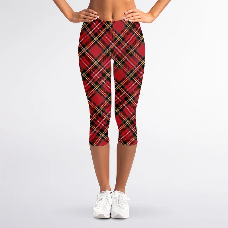 Overstock Red Stewart Tartan Pattern Print Women's Capri Leggings