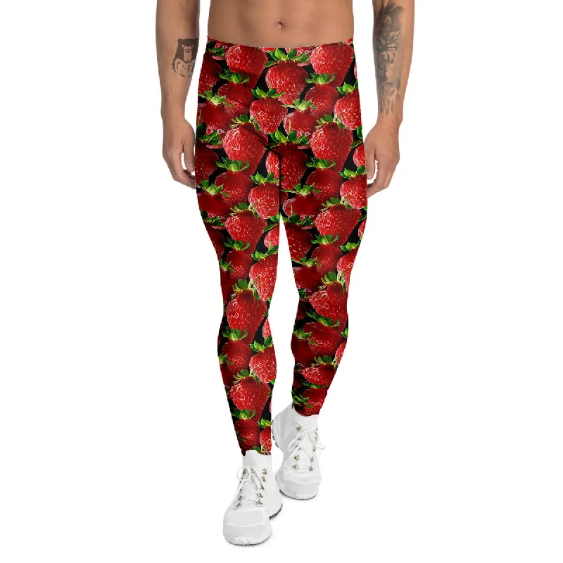 Sneak Peek Sale Red Strawberries Ripe Print Pattern Men's Leggings