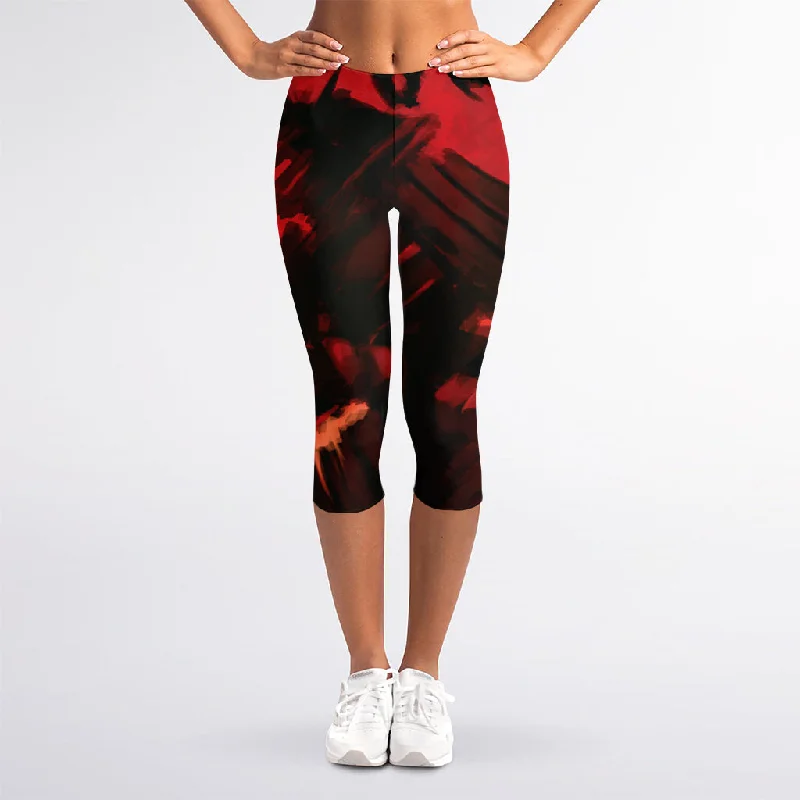 Price Drop Red Sunset Samurai Print Women's Capri Leggings