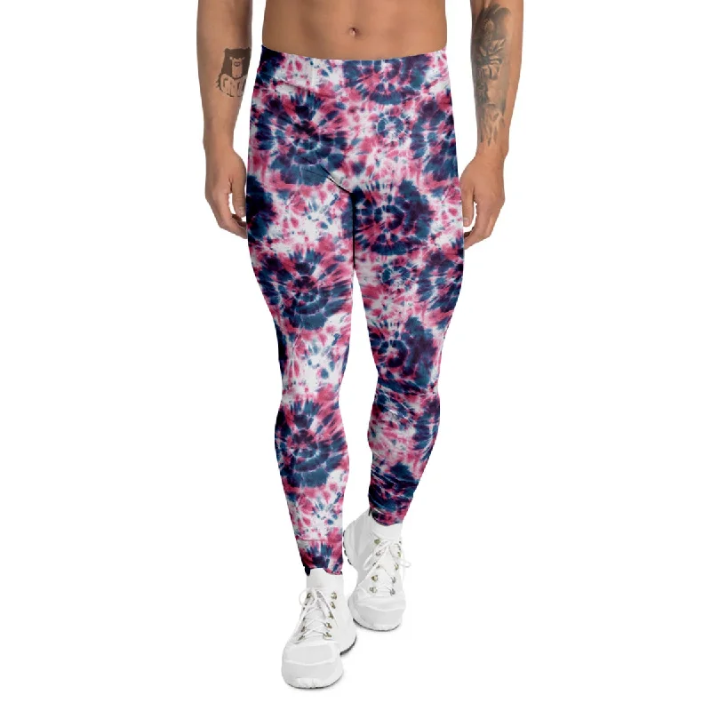 Year-End Sale Red Tie Dye Blue Shibori Print Pattern Men's Leggings
