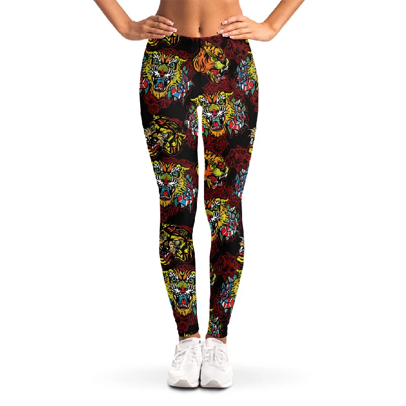 Super Savings Red Tiger Tattoo Pattern Print Women's Leggings
