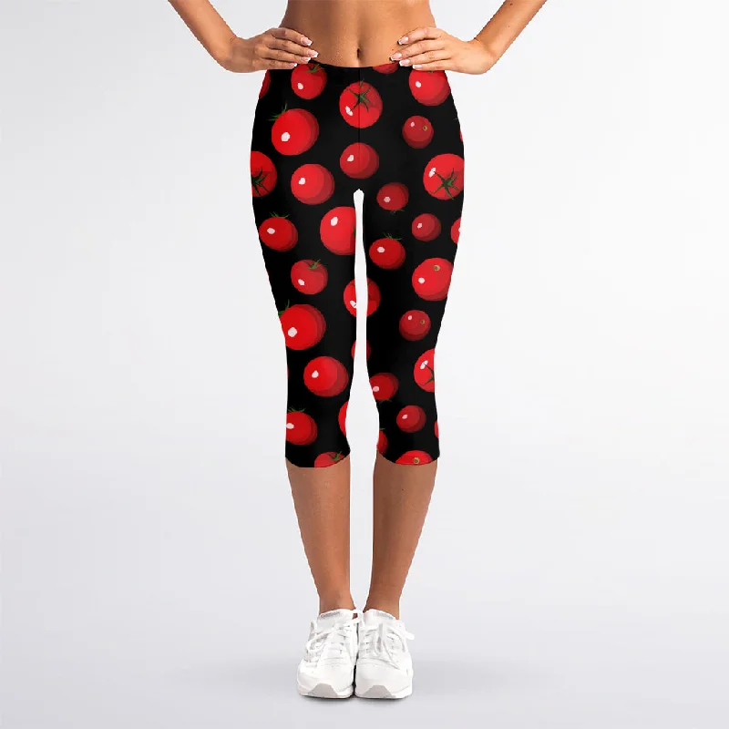 Don't Wait Red Tomato Pattern Print Women's Capri Leggings