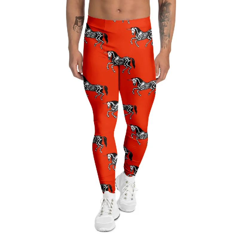 Limited Edition Red Unicorn Skeleton Print Pattern Men's Leggings
