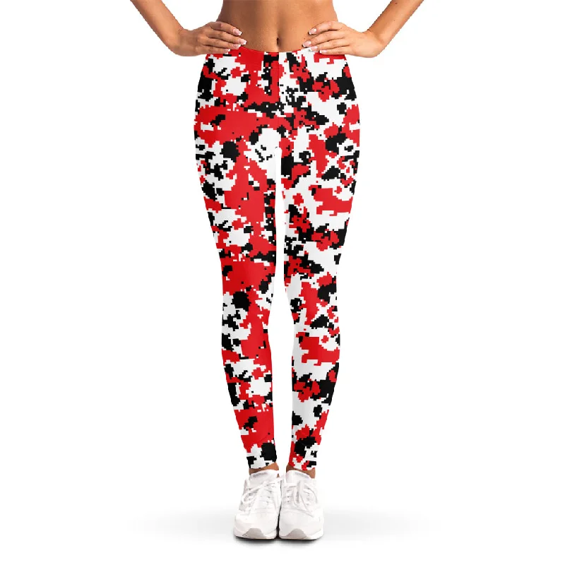 Weekend Deal Red White And Black Digital Camo Print Women's Leggings