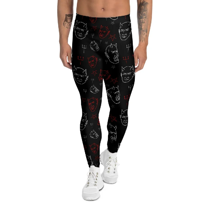 Mega Sale Red White Satan Head Print Pattern Men's Leggings