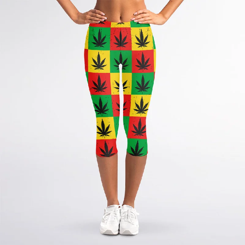 Weekend Deal Reggae Marijuana Leaf Pattern Print Women's Capri Leggings