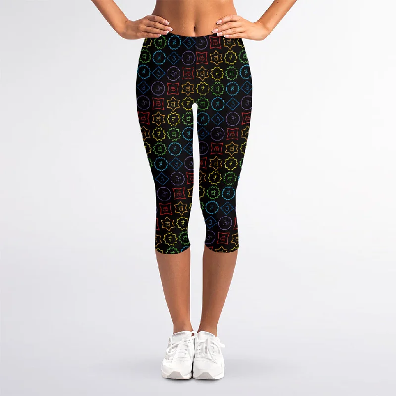 Final Sale Reiki And The Seven Chakras Print Women's Capri Leggings