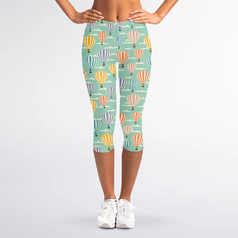 Act Now Retro Air Balloon Pattern Print Women's Capri Leggings