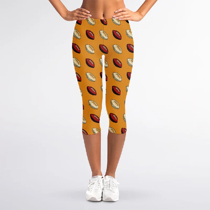 Online Only Retro American Football Ball Print Women's Capri Leggings