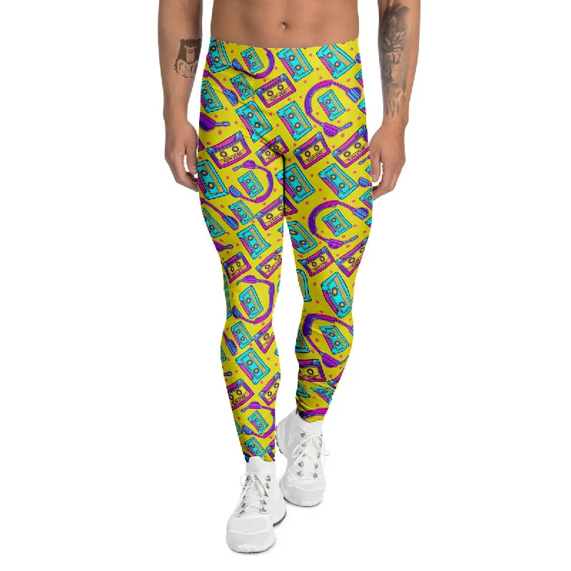 Limited Stock Retro Cassette And Earphones Print Pattern Men's Leggings