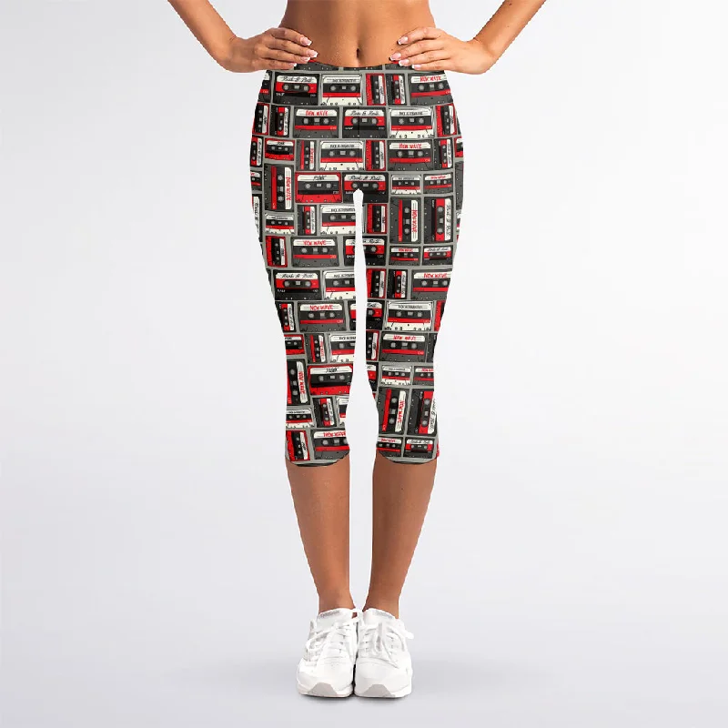 TIME-Limited Offer Retro Cassette Tape Pattern Print Women's Capri Leggings