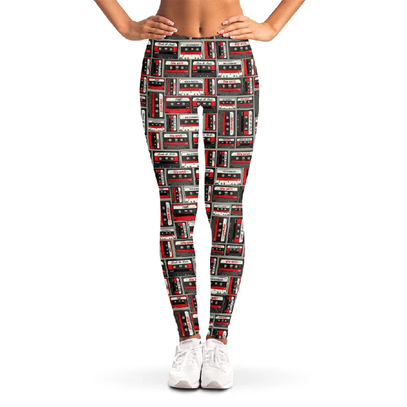 Special Discount Retro Cassette Tape Pattern Print Women's Leggings