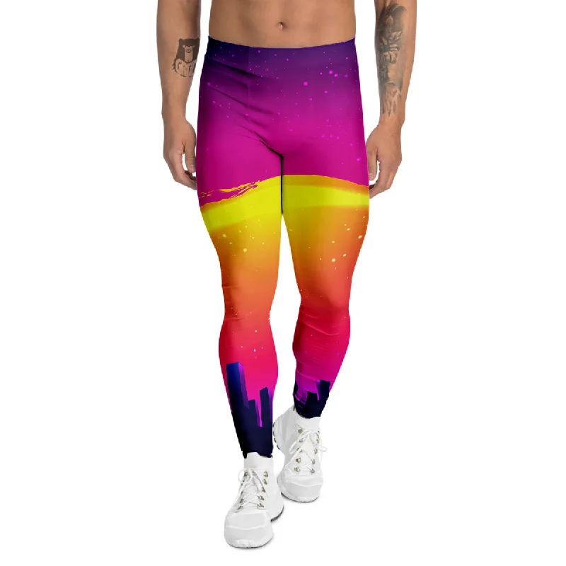 Value Deals Retro City Sunrise Print Men's Leggings