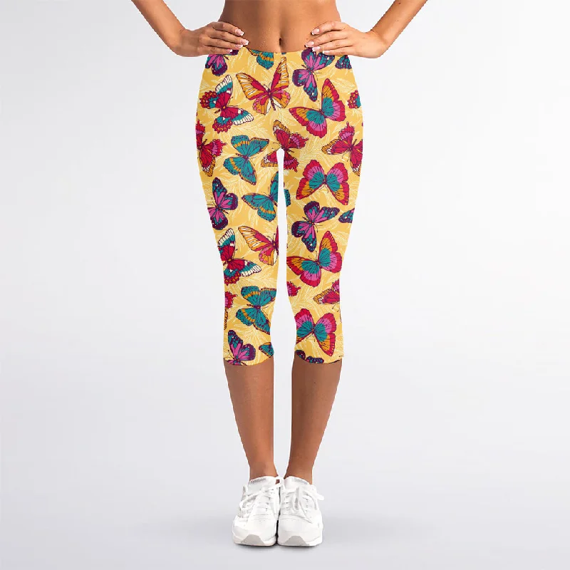 Super Sale Retro Colorful Butterfly Pattern Print Women's Capri Leggings