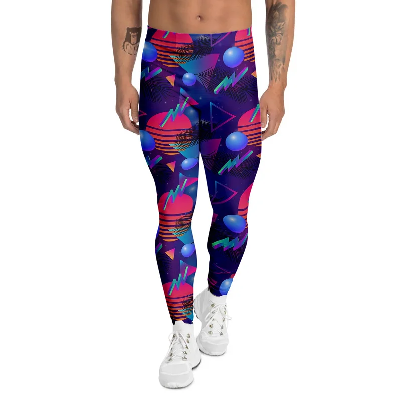 Clearance Sale Retro Futuristic Neon Theme Print Pattern Men's Leggings