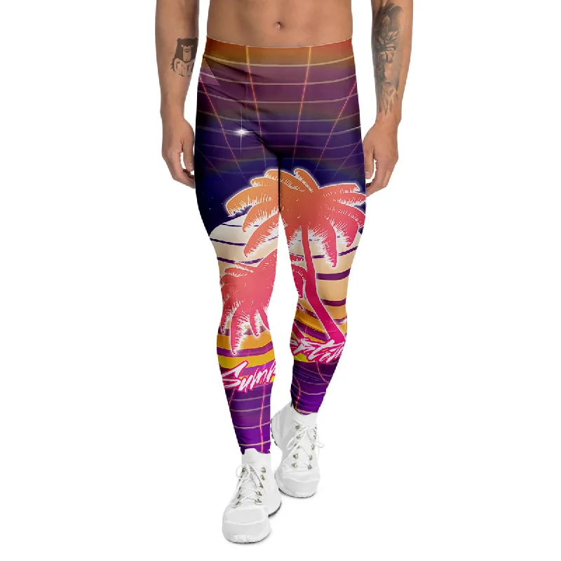 The Best Prices Retro Futuristic Palms Summer Time Print Men's Leggings