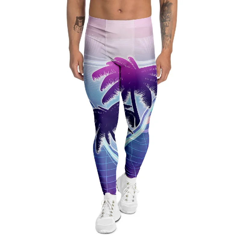 Stock Clearance Retro Futuristic Palms Tree Print Men's Leggings