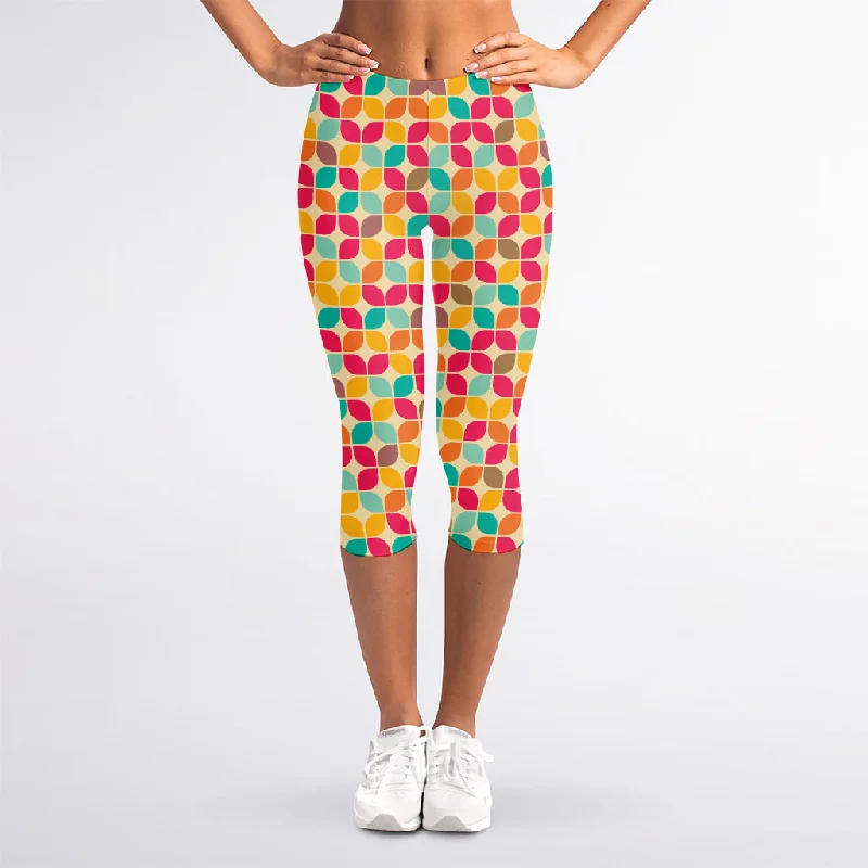 Sale Event Retro Geometric Rounded Square Print Women's Capri Leggings
