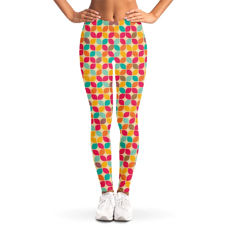 Online Only Retro Geometric Rounded Square Print Women's Leggings